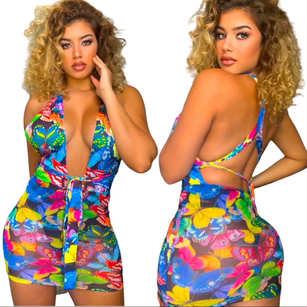ONE SHOULDER BUTTERFLY MINI DRESS